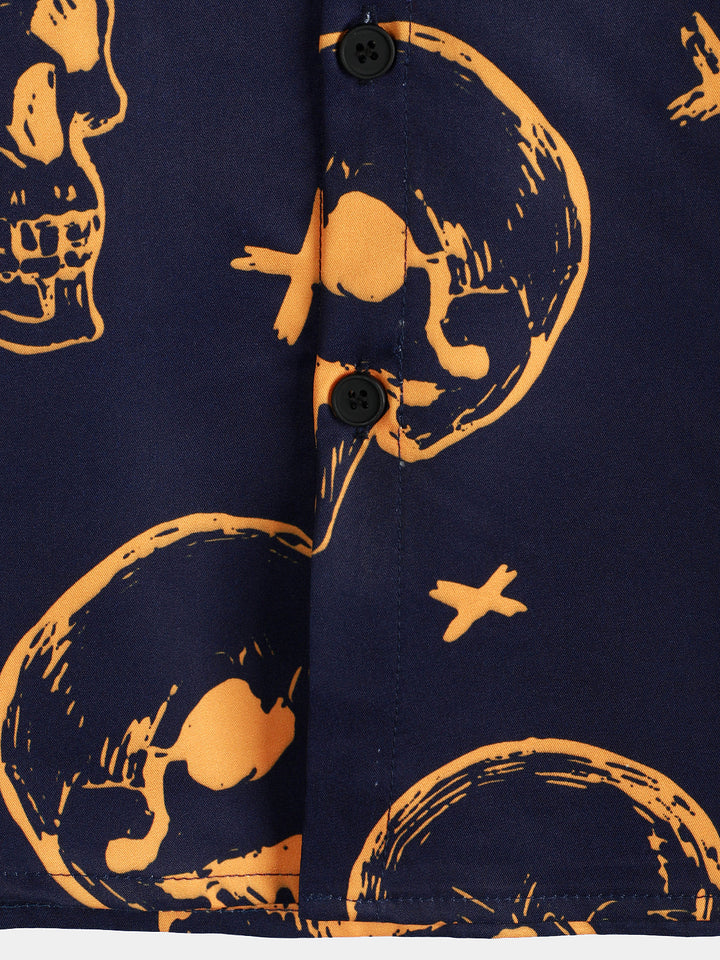 Chemise hawaïenne Aloha à manches courtes avec imprimé tête de mort orange pour homme