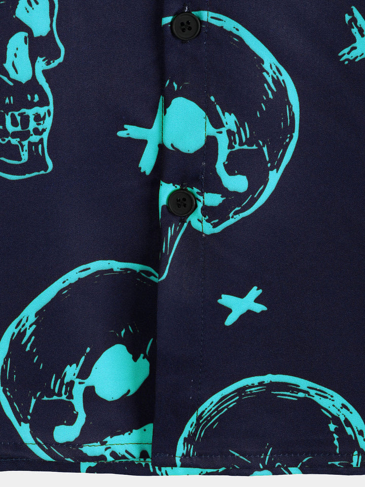 Chemise hawaïenne Aloha à manches courtes pour hommes, imprimé tête de mort bleue, bouton graphique artistique