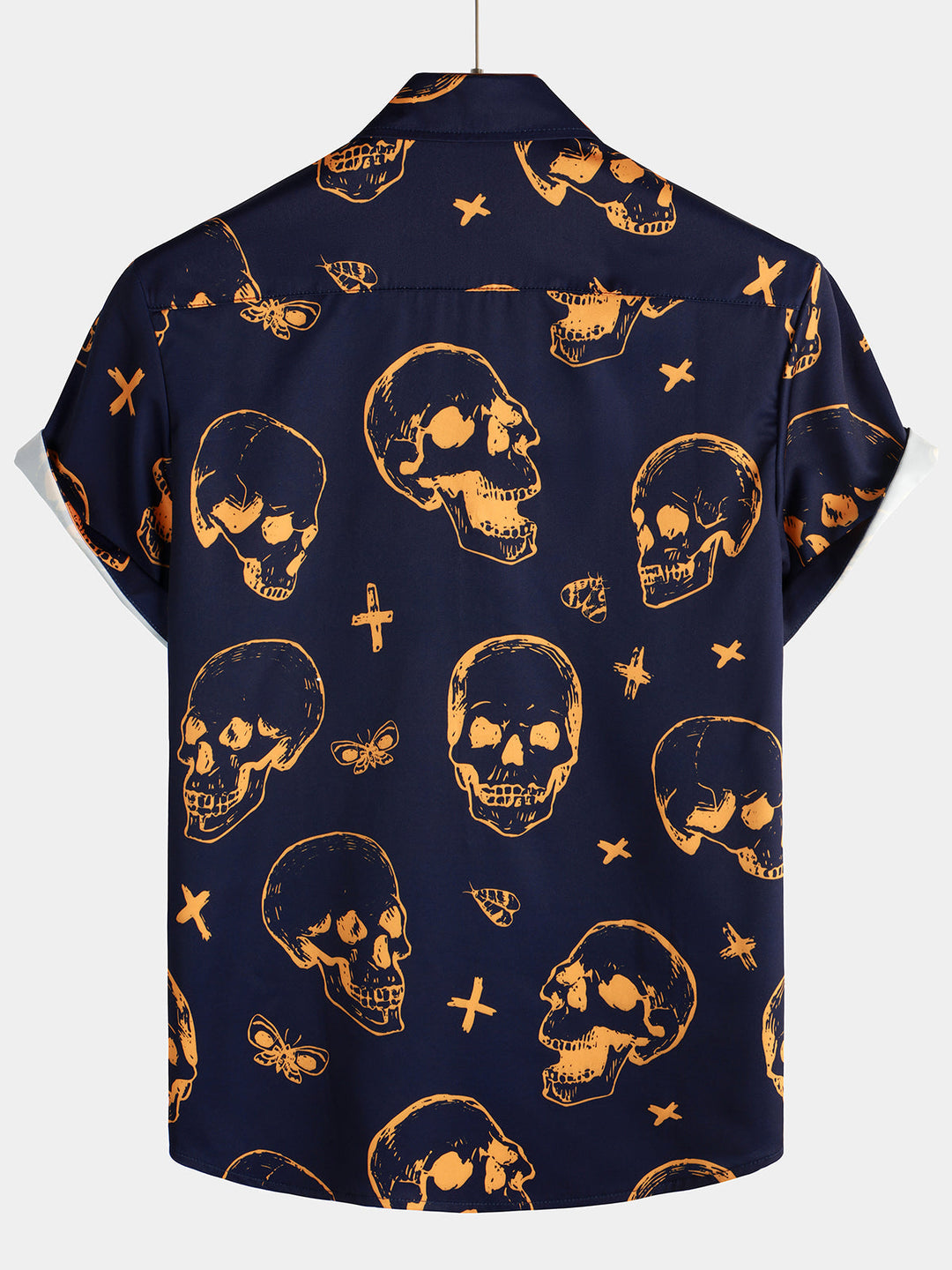 Chemise hawaïenne Aloha à manches courtes avec imprimé tête de mort orange pour homme