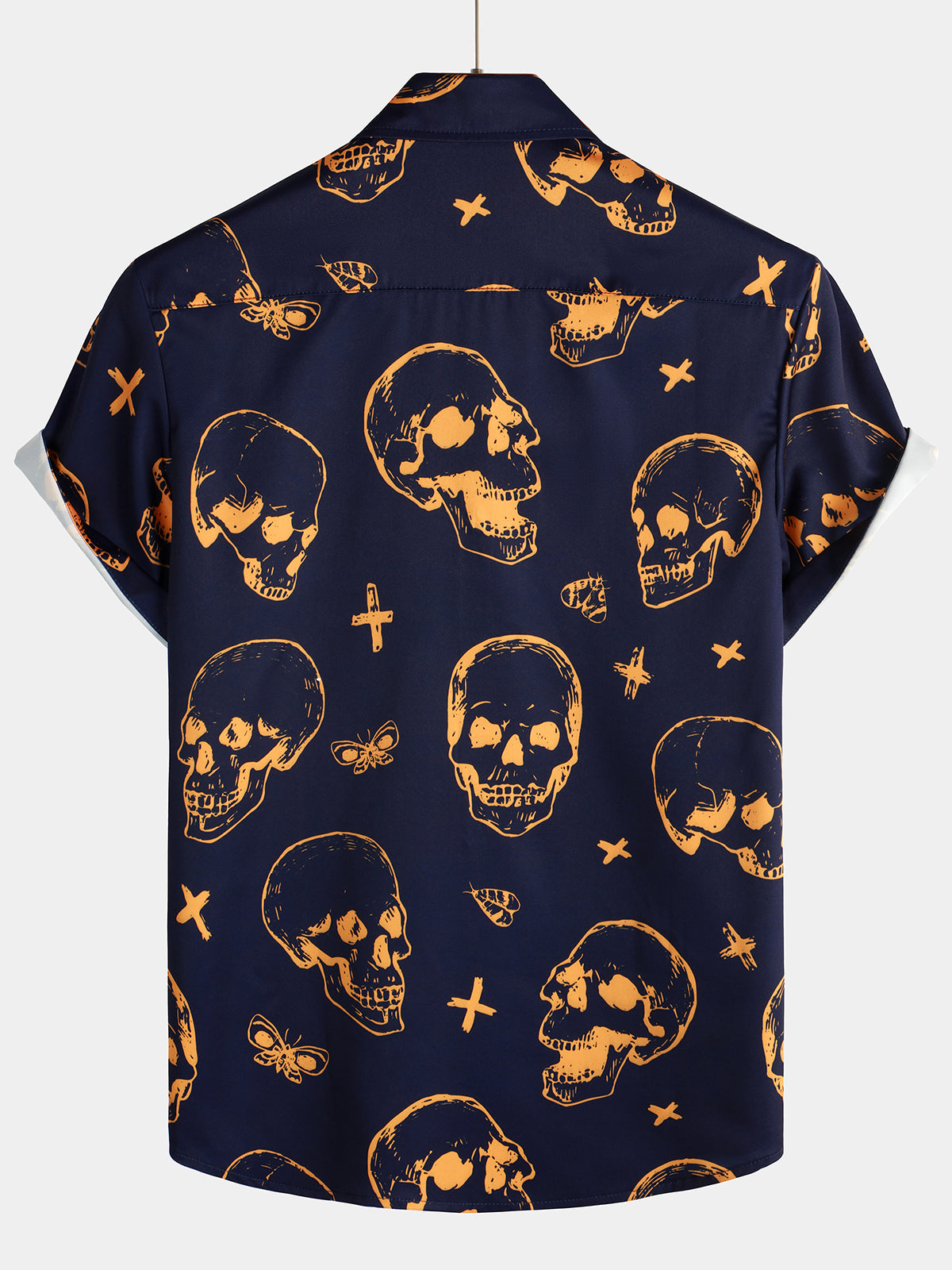 Chemise hawaïenne Aloha à manches courtes avec imprimé tête de mort orange pour homme
