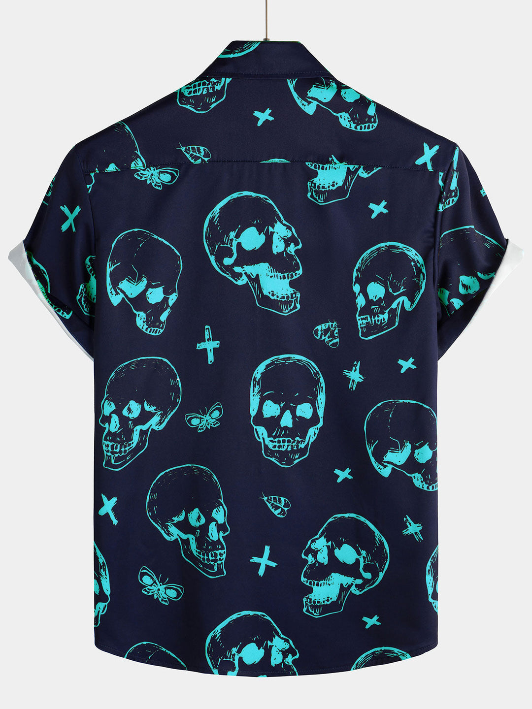 Chemise hawaïenne Aloha à manches courtes pour hommes, imprimé tête de mort bleue, bouton graphique artistique
