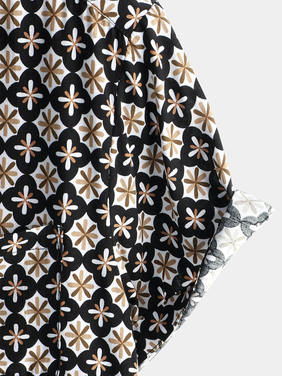 Chemise d'été noire à manches courtes pour hommes, motif floral géométrique vintage