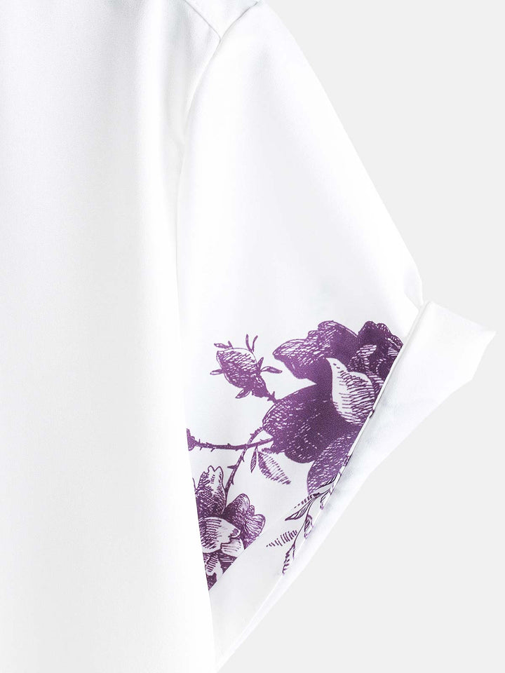 Chemise hawaïenne à manches courtes et col décontracté pour homme, imprimé floral violet, à boutons, pour l&