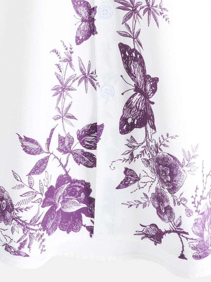 Chemise hawaïenne à manches courtes et col décontracté pour homme, imprimé floral violet, à boutons, pour l&