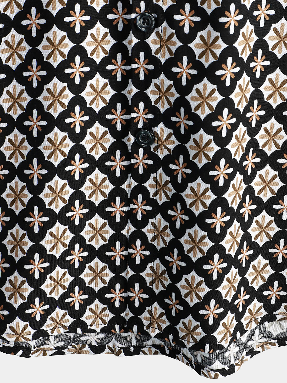 Chemise d'été noire à manches courtes pour hommes, motif floral géométrique vintage