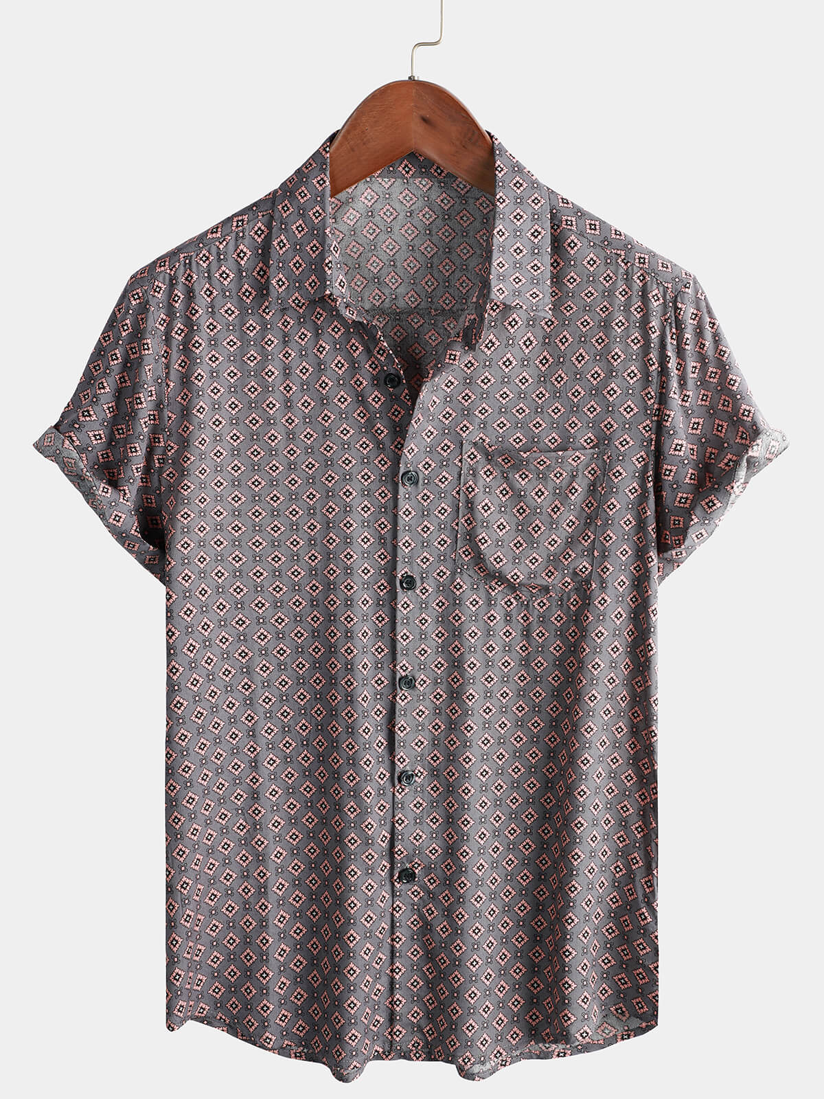 Chemise à manches courtes de plage d'été géométrique vintage pour hommes
