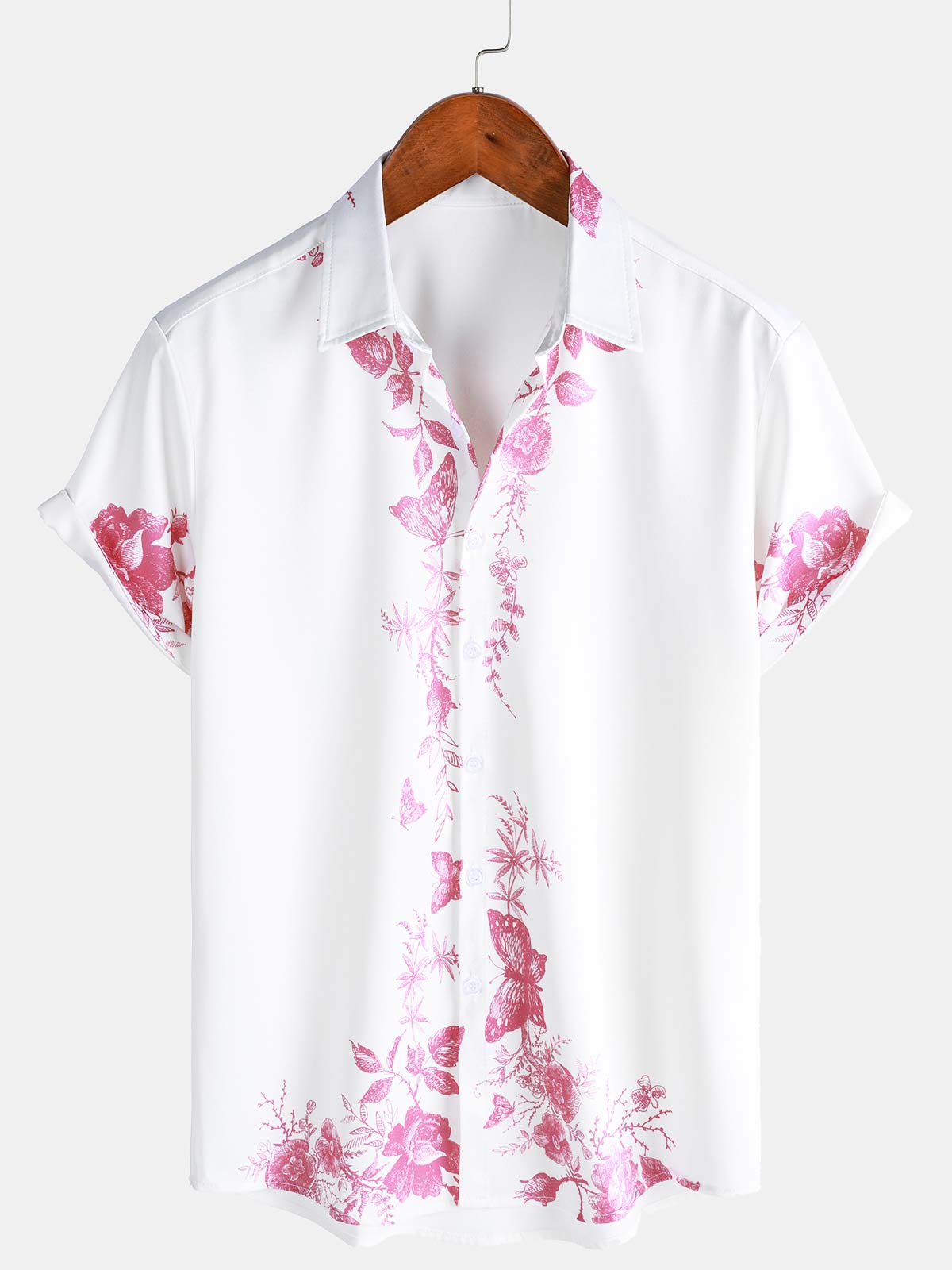 Chemise d'été décontractée à manches courtes avec boutons hawaïens à fleurs bleues pour homme
