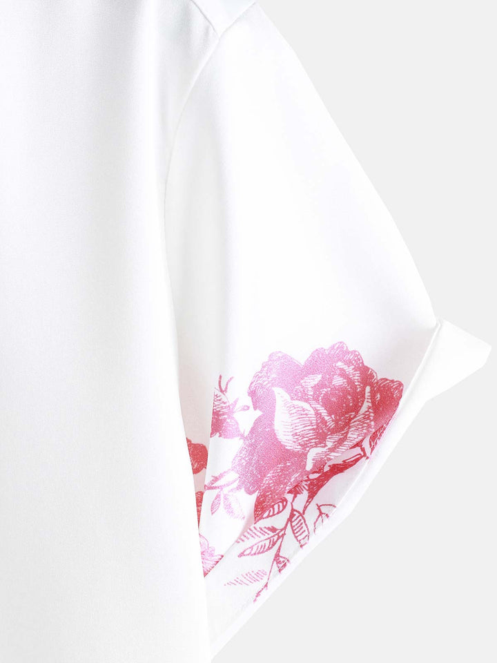 Chemise hawaïenne à manches courtes et col décontracté pour homme, imprimé floral rose, à boutons, pour l&