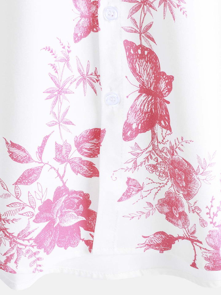 Chemise hawaïenne à manches courtes et col décontracté pour homme, imprimé floral rose, à boutons, pour l&
