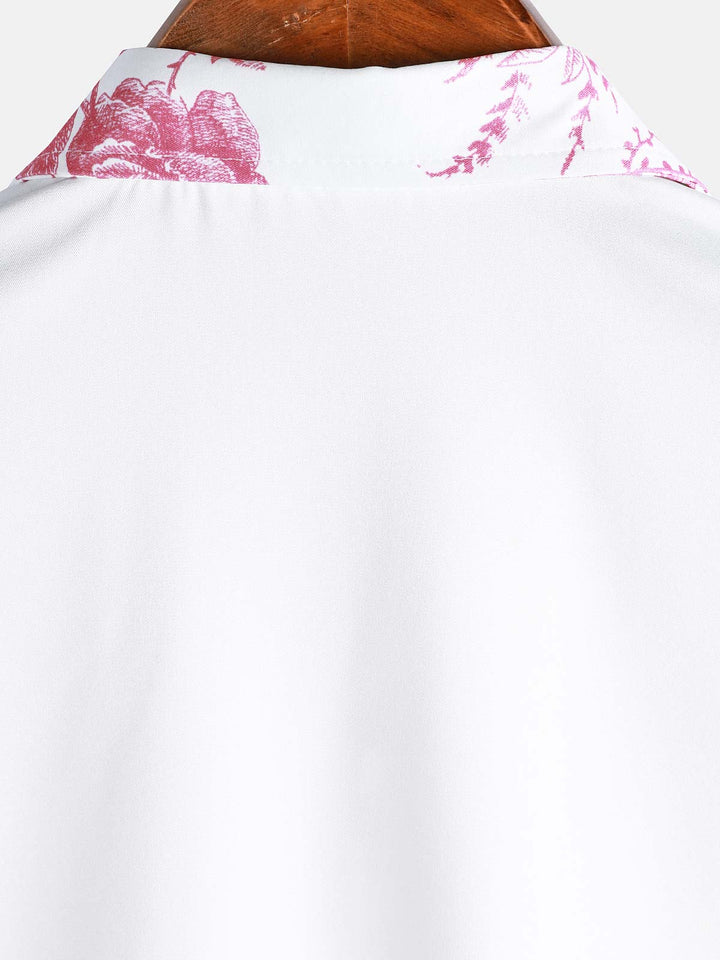 Chemise hawaïenne à manches courtes et col décontracté pour homme, imprimé floral rose, à boutons, pour l&