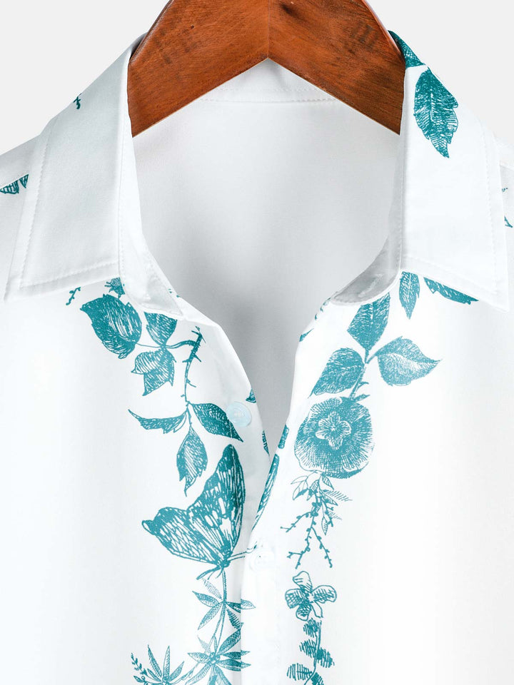 Chemise hawaïenne à manches courtes et col décontracté pour homme, imprimé floral vert, à boutons, pour l&