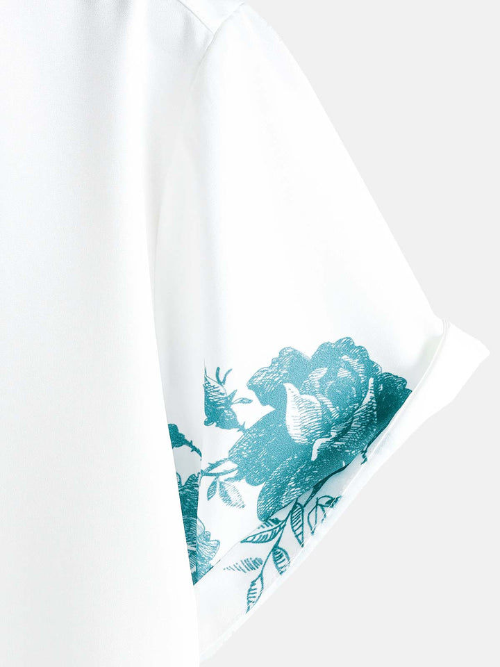 Chemise hawaïenne à manches courtes et col décontracté pour homme, imprimé floral vert, à boutons, pour l&