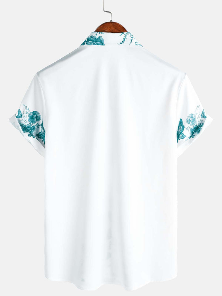 Chemise hawaïenne à manches courtes et col décontracté pour homme, imprimé floral vert, à boutons, pour l&