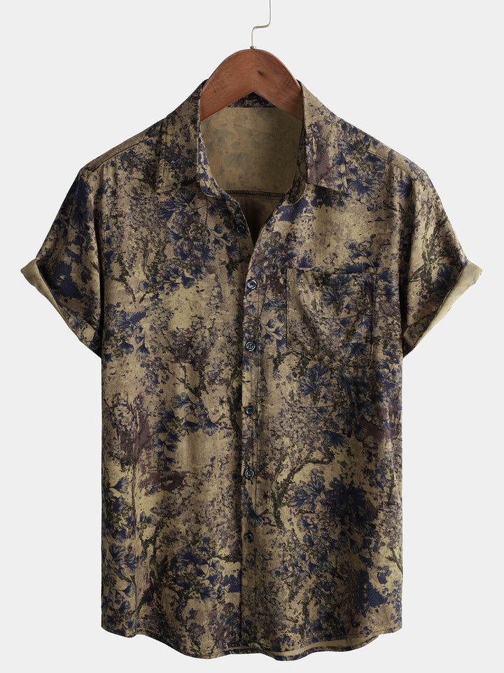 Chemise Vintage décontractée à manches courtes pour hommes, imprimé Floral rétro