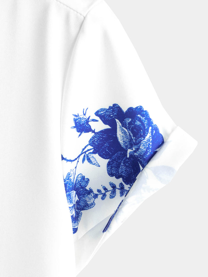Chemise hawaïenne à imprimé floral bleu pour homme