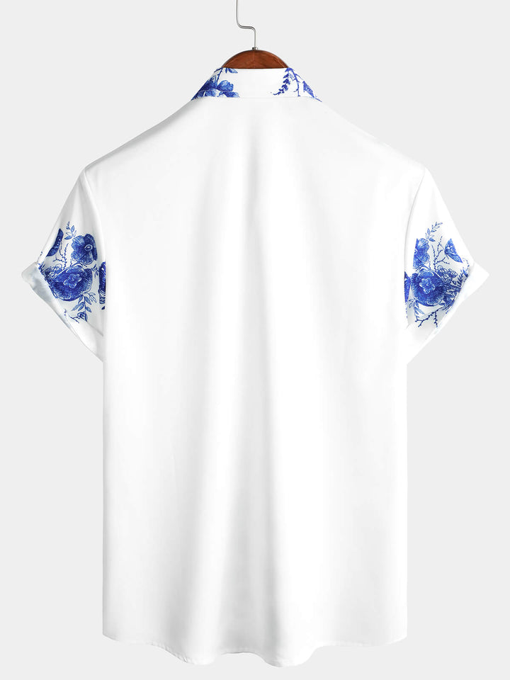 Chemise hawaïenne à imprimé floral bleu pour homme