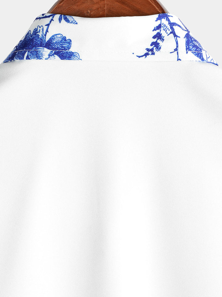 Chemise hawaïenne à imprimé floral bleu pour homme