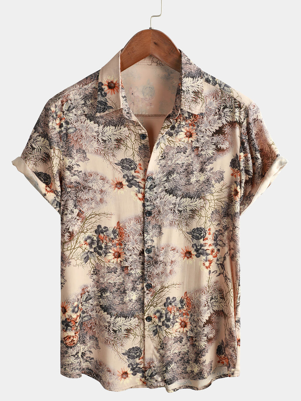 Chemise Casual Rétro à Boutons avec Imprimé Floral pour Homme