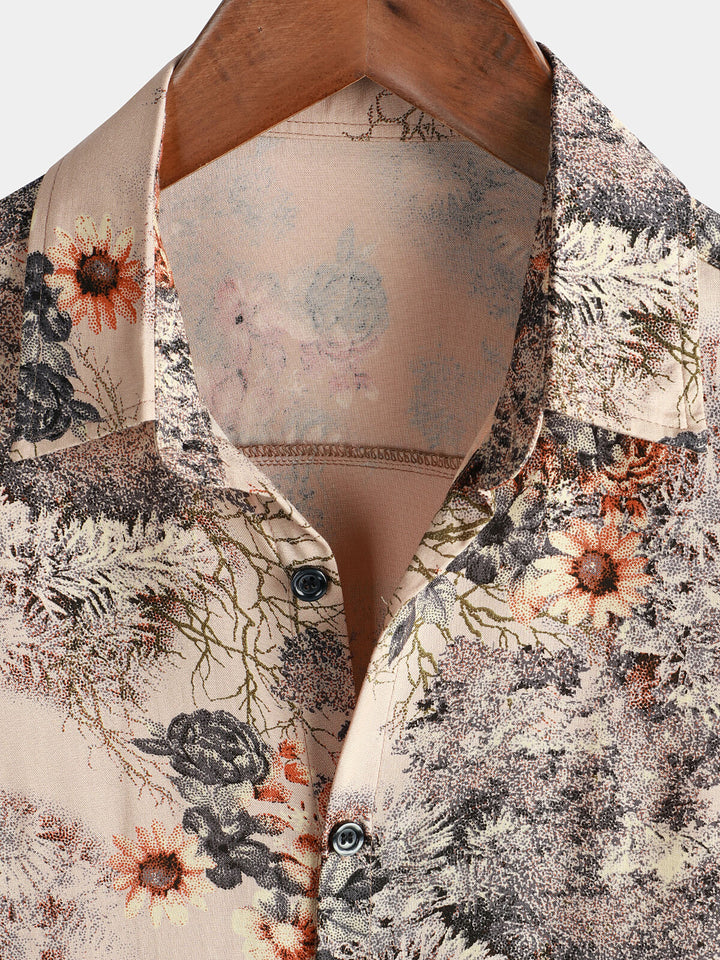 Chemise boutonnée de vacances à manches courtes et imprimé floral pour hommes