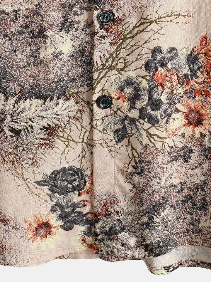 Chemise boutonnée de vacances à manches courtes et imprimé floral pour hommes