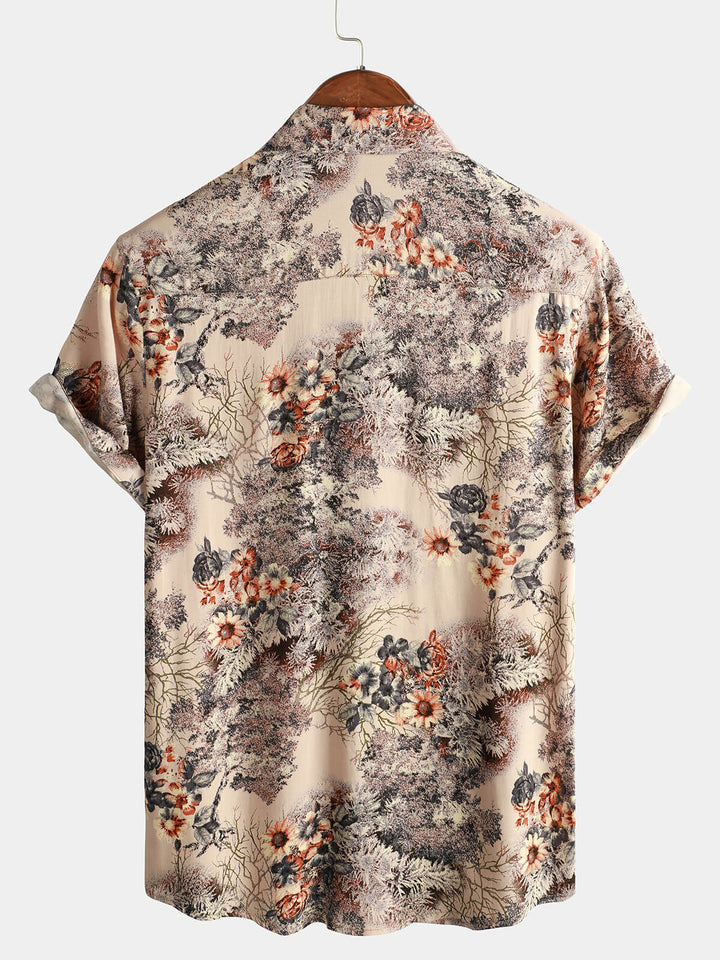 Chemise boutonnée de vacances à manches courtes et imprimé floral pour hommes