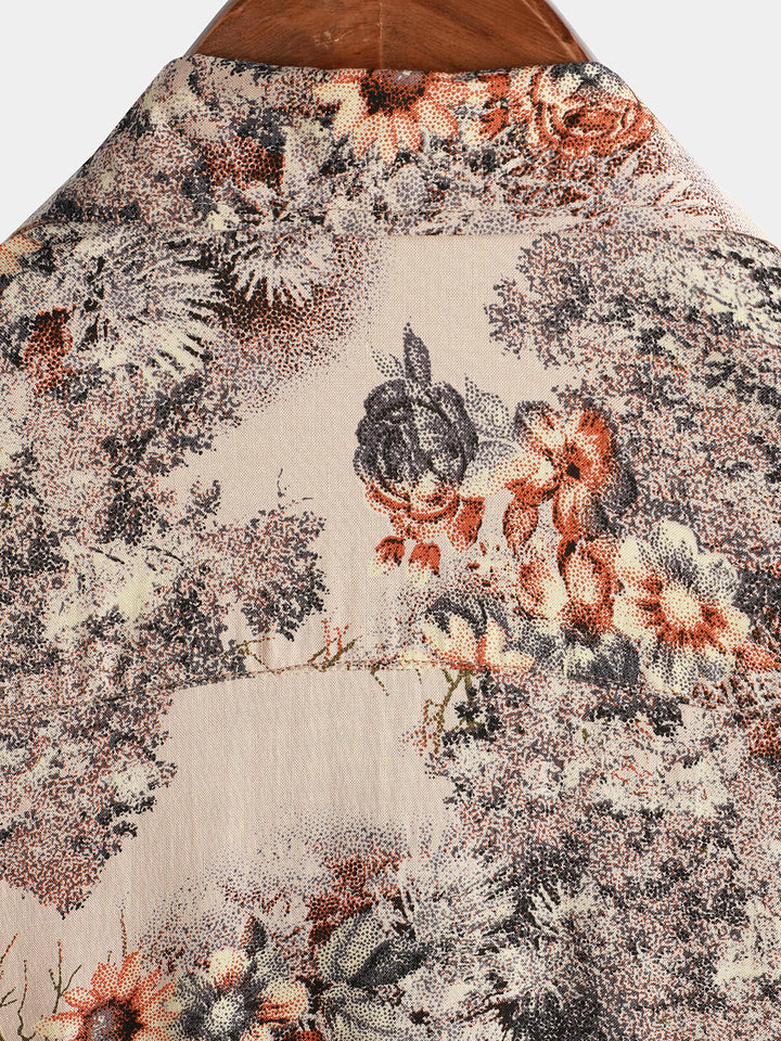 Chemise boutonnée de vacances à manches courtes et imprimé floral pour hommes