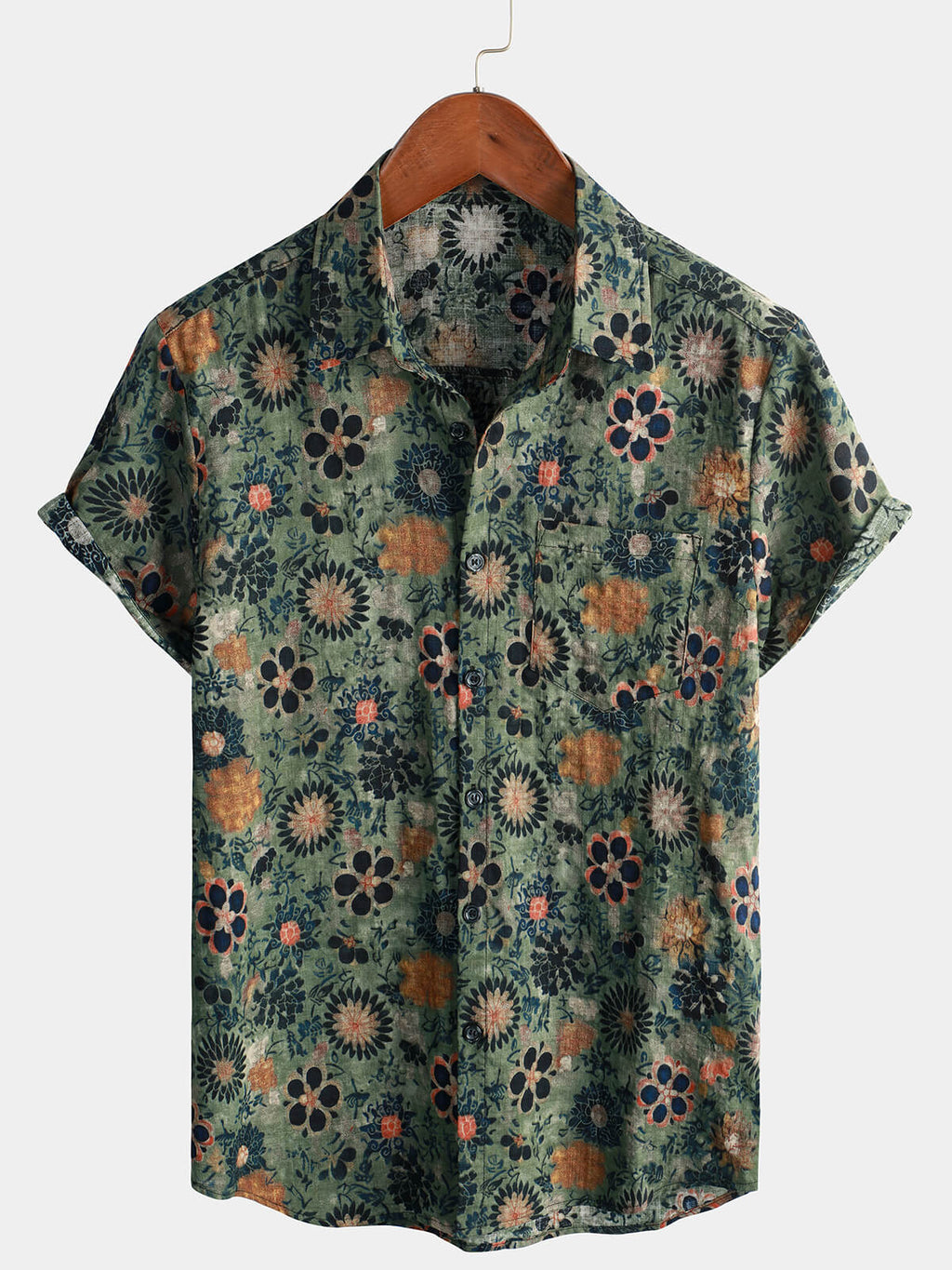 Chemise à Manches Courtes Casual Vintage avec Imprimé Floral pour Homme