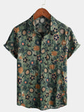 Chemise à Manches Courtes Casual Vintage avec Imprimé Floral pour Homme