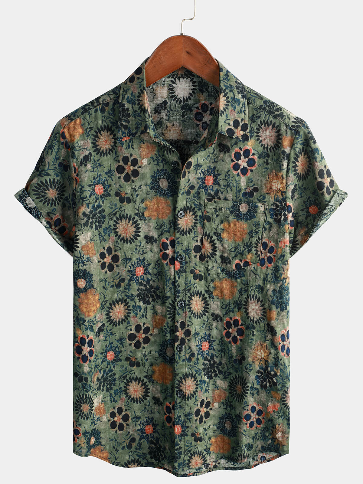 Chemise à Manches Courtes Casual Vintage avec Imprimé Floral pour Homme