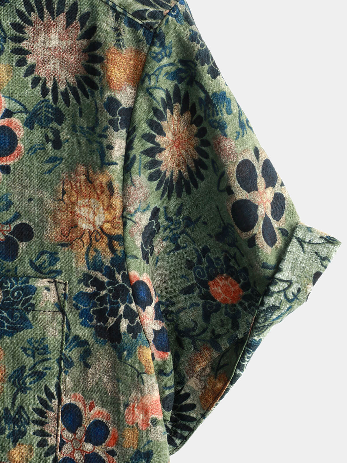 Chemise hawaïenne en coton vert à manches courtes pour hommes, imprimé floral vintage