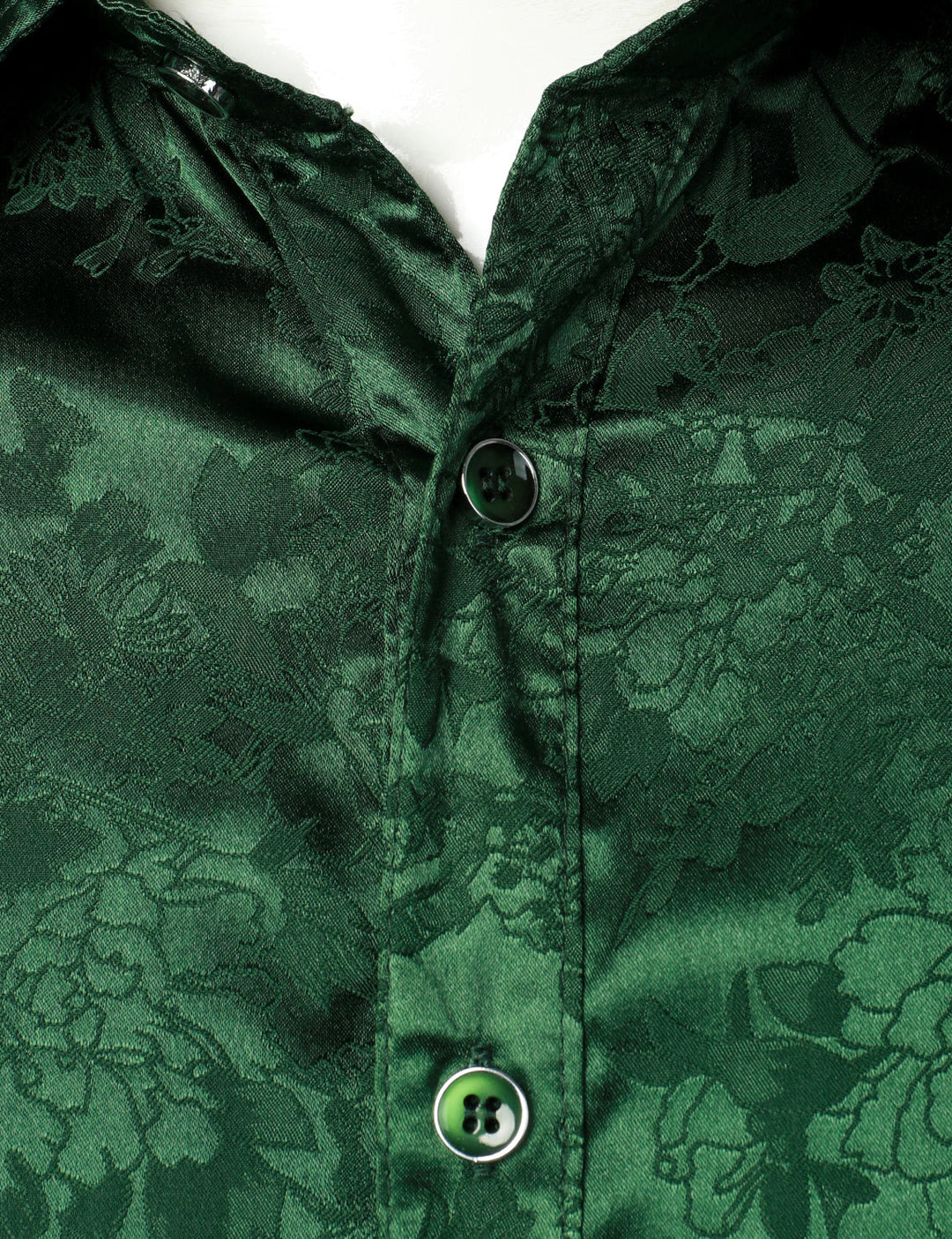 Chemise boutonnée à manches longues en satin brillant et jacquard floral pour homme
