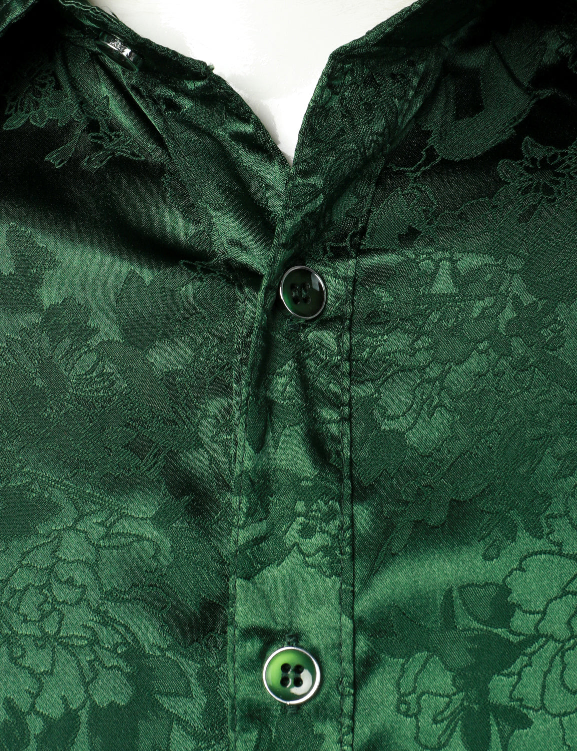 Chemise boutonnée à manches longues en satin brillant et jacquard floral pour homme