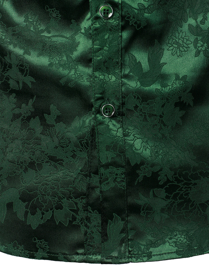 Chemise boutonnée à manches longues en satin brillant et jacquard floral pour homme