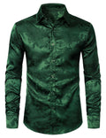 Chemise boutonnée à manches longues en satin brillant et jacquard floral pour homme