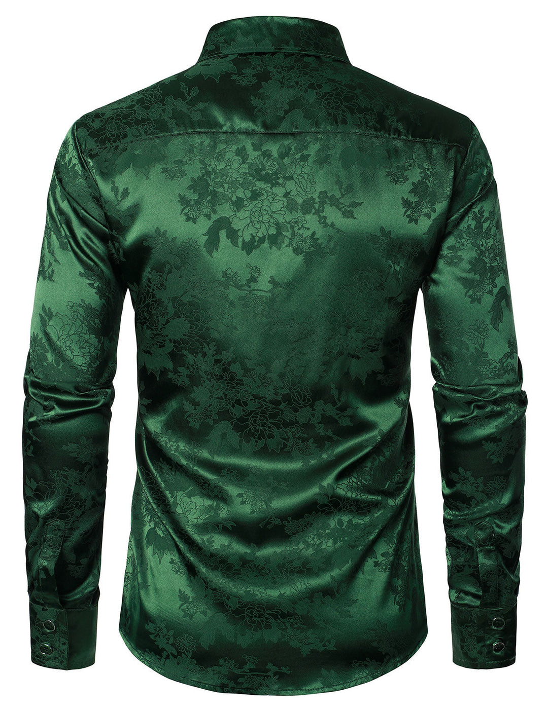 Chemise boutonnée à manches longues en satin brillant et jacquard floral pour homme