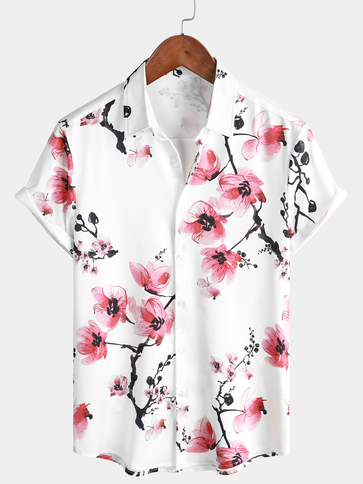 Chemise d'été à manches courtes avec imprimé floral rose pour homme