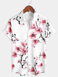 Chemise décontractée à manches courtes à fleurs de cerisier à imprimé floral rose pour hommes