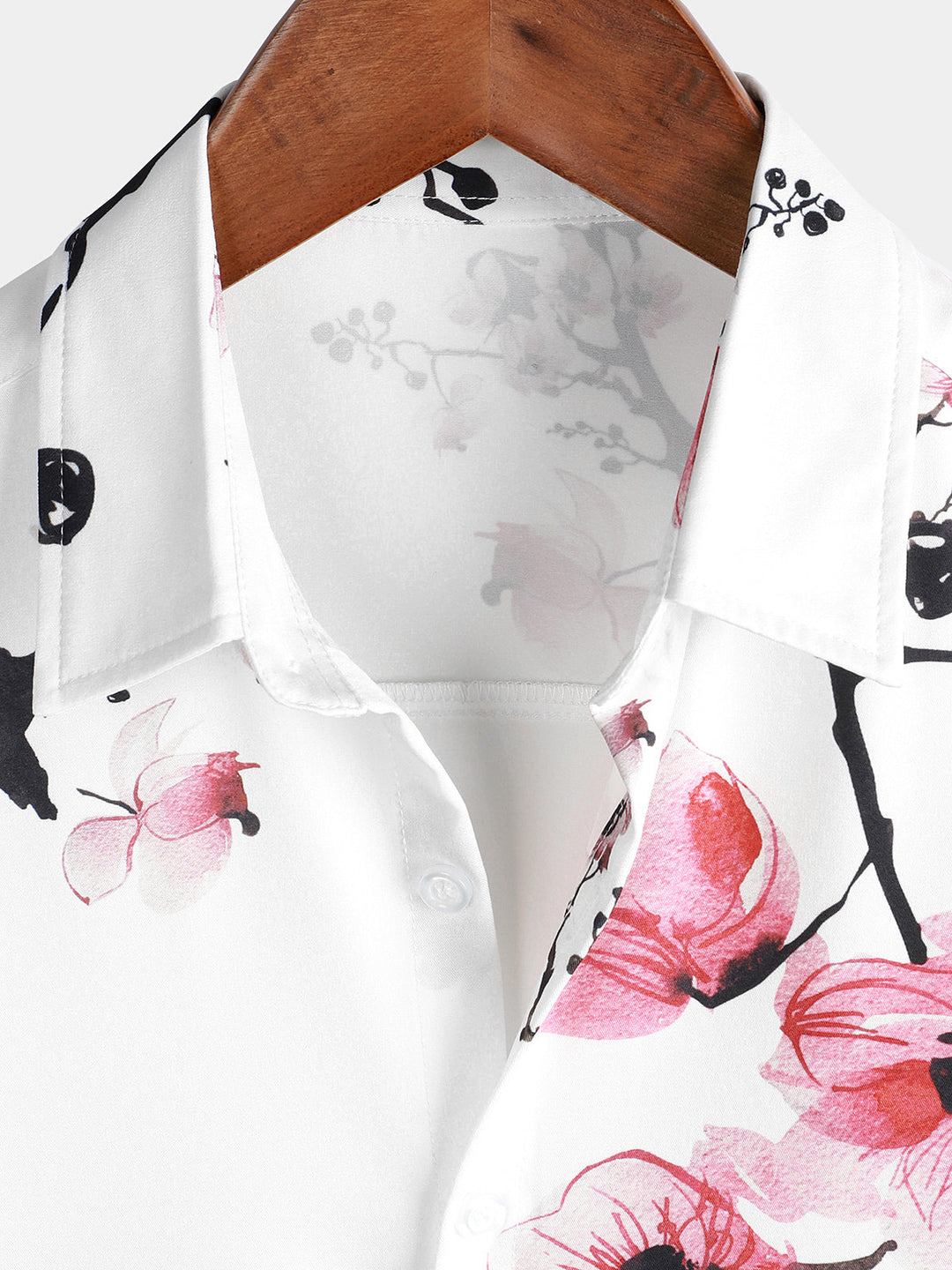 Chemise décontractée à manches courtes à fleurs de cerisier à imprimé floral rose pour hommes