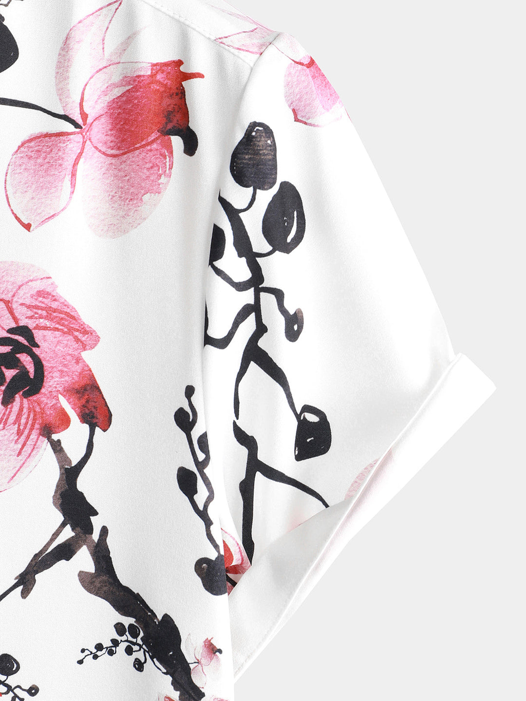 Chemise décontractée à manches courtes à fleurs de cerisier à imprimé floral rose pour hommes