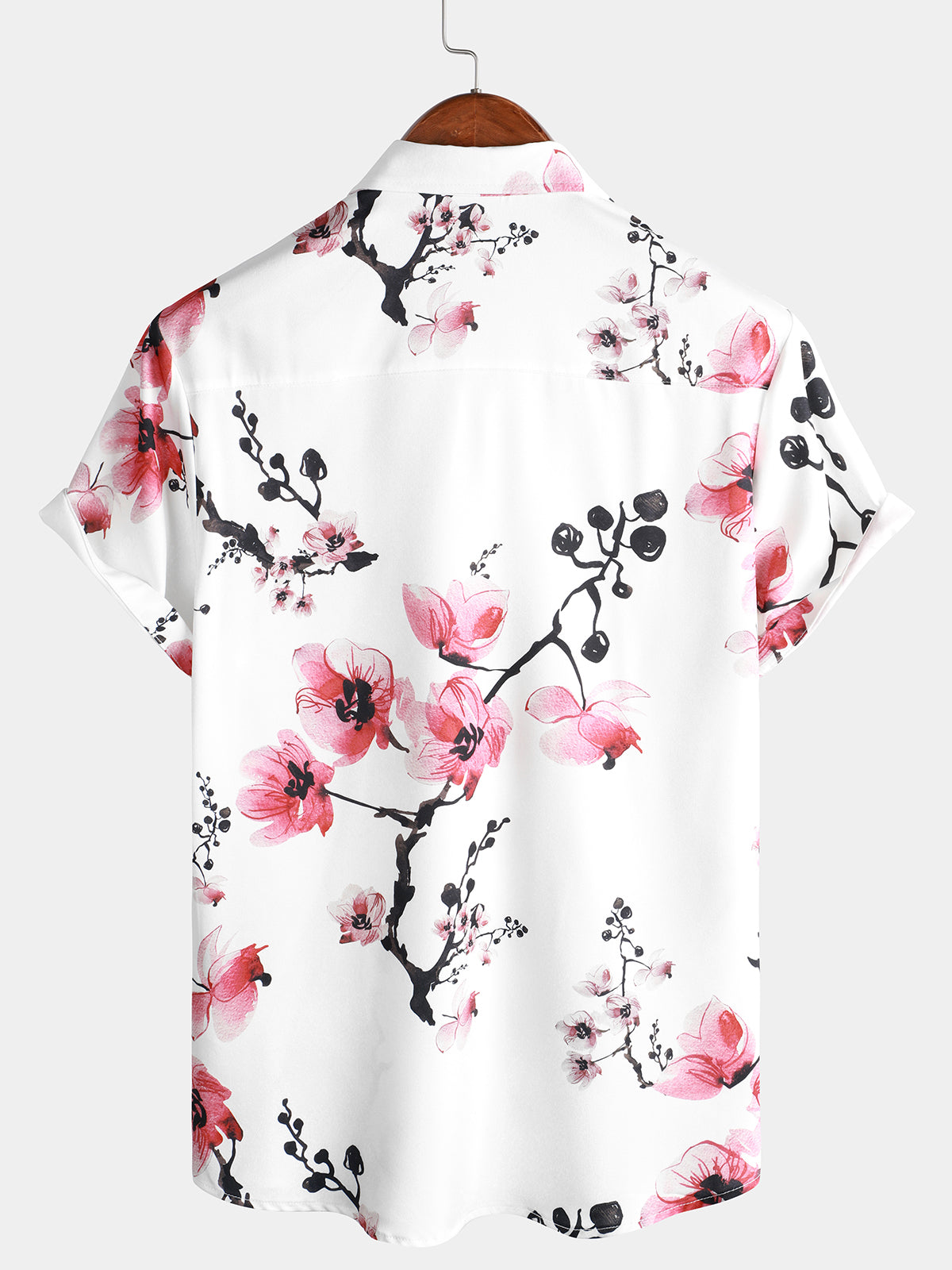 Chemise d'été à manches courtes avec imprimé floral rose pour homme