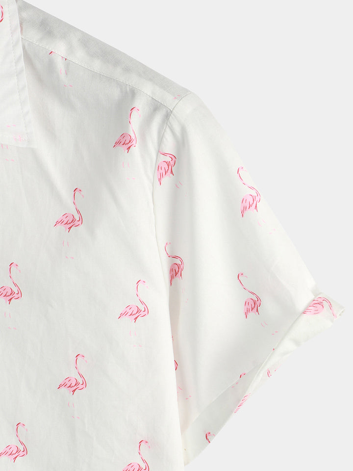 Chemise boutonnée à manches courtes à imprimé flamant rose pour homme