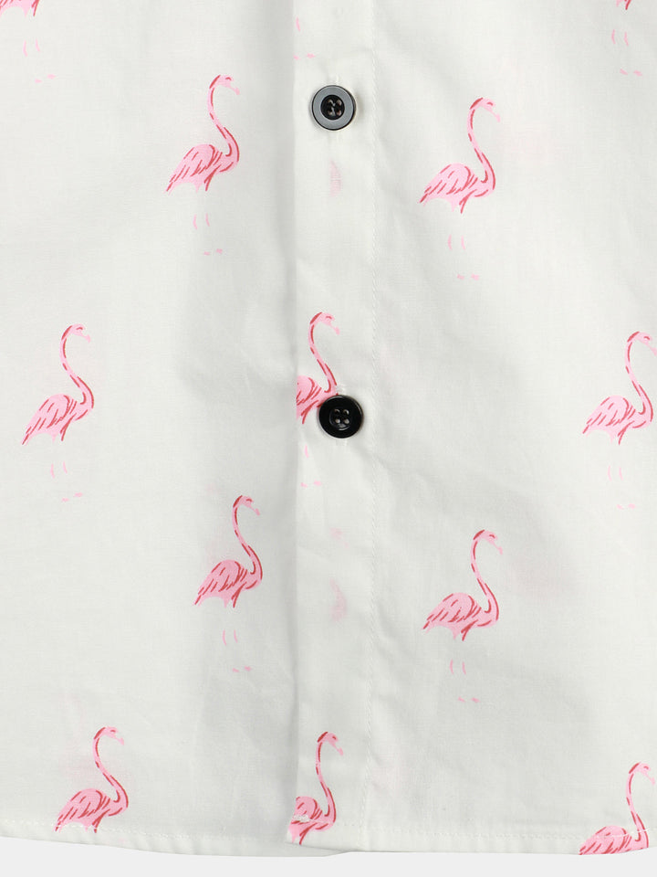 Chemise boutonnée à manches courtes à imprimé flamant rose pour homme