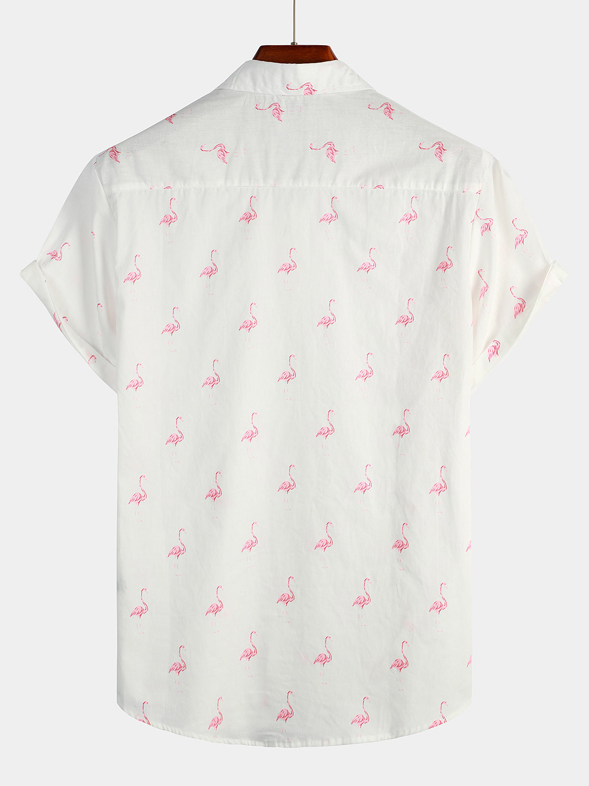 Chemise Casual Hawaïenne à Manches Courtes avec Boutons de Flamant Tropical pour Homme