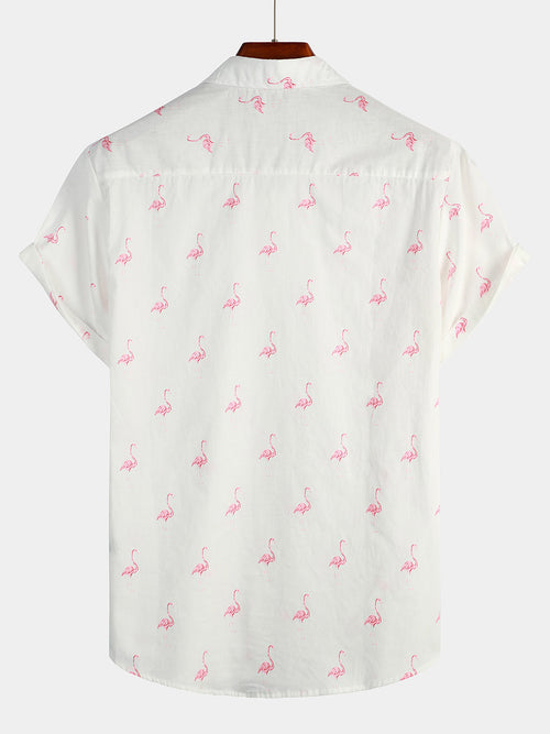 Chemise à Manches Courtes avec Imprimé Flamant Rose pour Homme