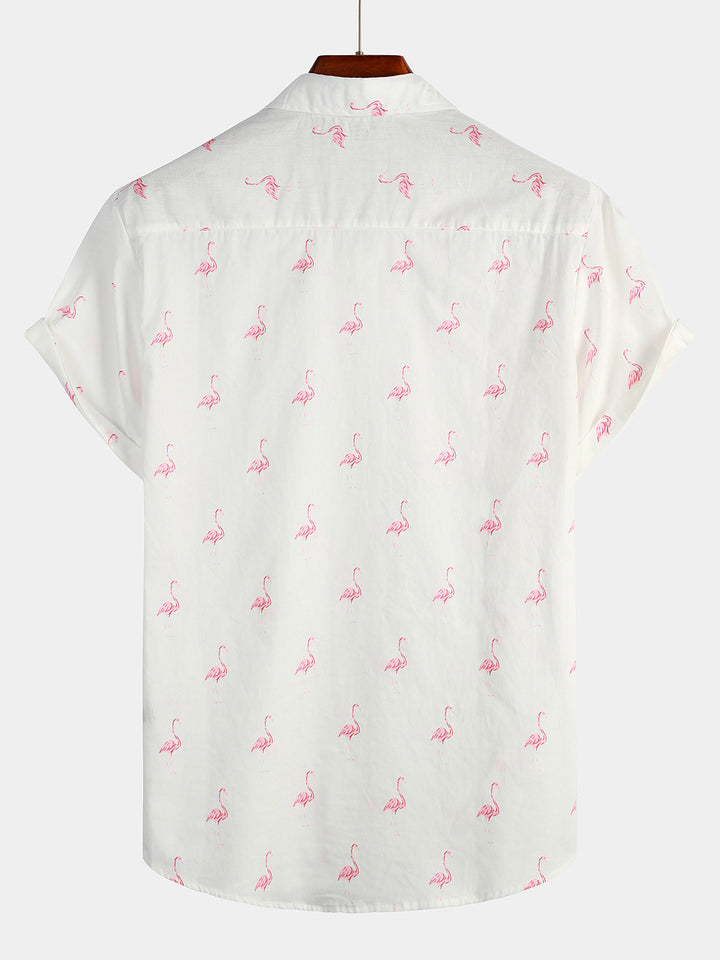 Chemise boutonnée à manches courtes à imprimé flamant rose pour homme