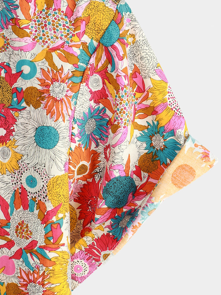 Chemise hawaïenne à manches courtes en coton à fleurs fraîches pour hommes