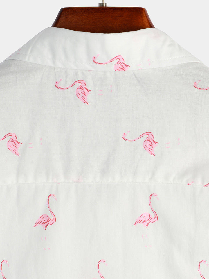 Chemise boutonnée à manches courtes à imprimé flamant rose pour homme