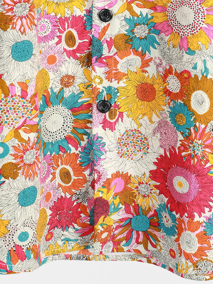 Chemise hawaïenne à manches courtes en coton à fleurs fraîches pour hommes
