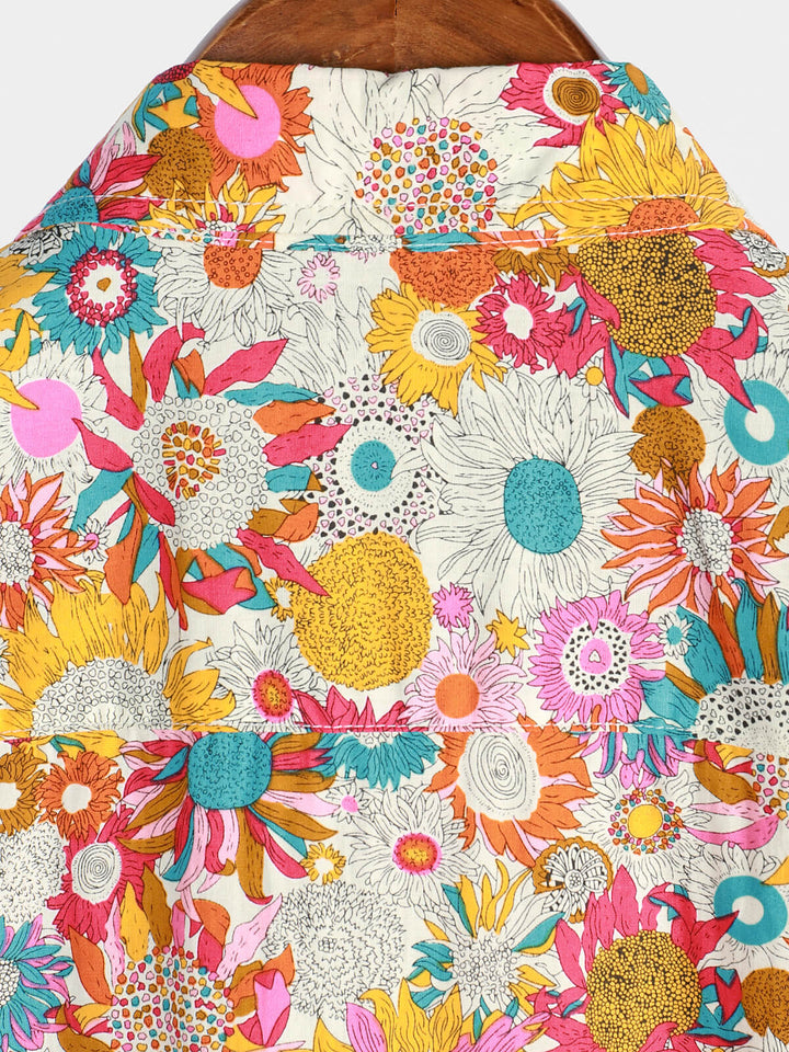 Chemise hawaïenne à manches courtes en coton à fleurs fraîches pour hommes