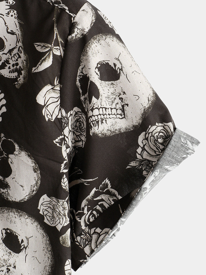 Chemise boutonnée Cool Skull Rose Floral Punk Rock and Roll pour hommes